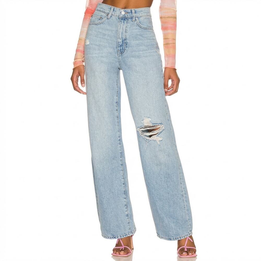 Lovers + Friends Lennon Super High Rise Loose Wide Leg Denim Jeans, size 30